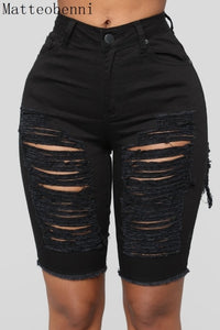 Knee Length Ripped Denim Shorts