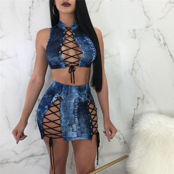 Sexy Lace up Two Piece Sets