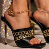 Mami Chain Square Toe High Heels